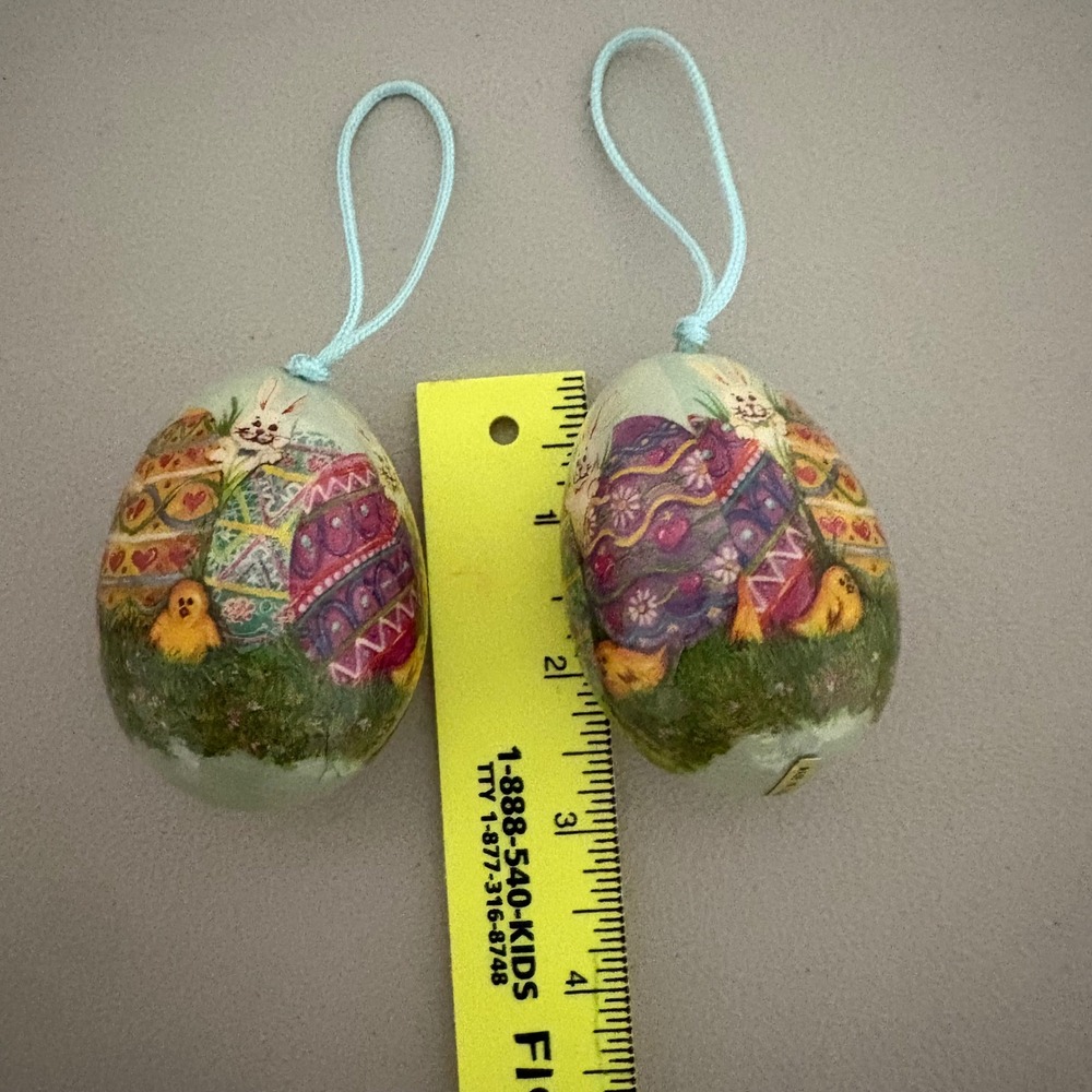 Vintage Decoupage Easter Egg Ornaments Set of 2 Bunny Chick Spring Decor Tree - Picture 5 of 5